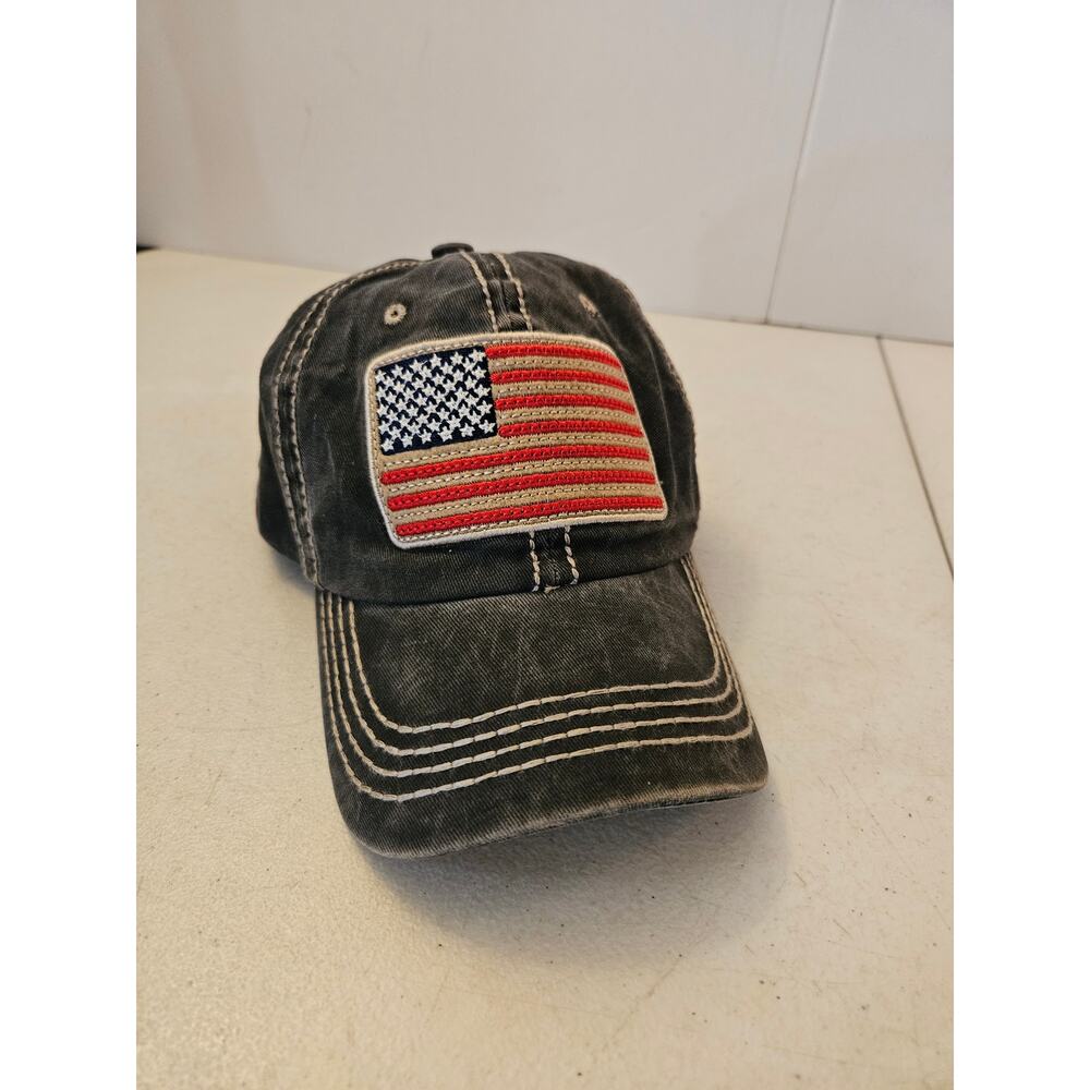 USA Cotton Distressed Vibe Baseball Cap with American Flag Patch